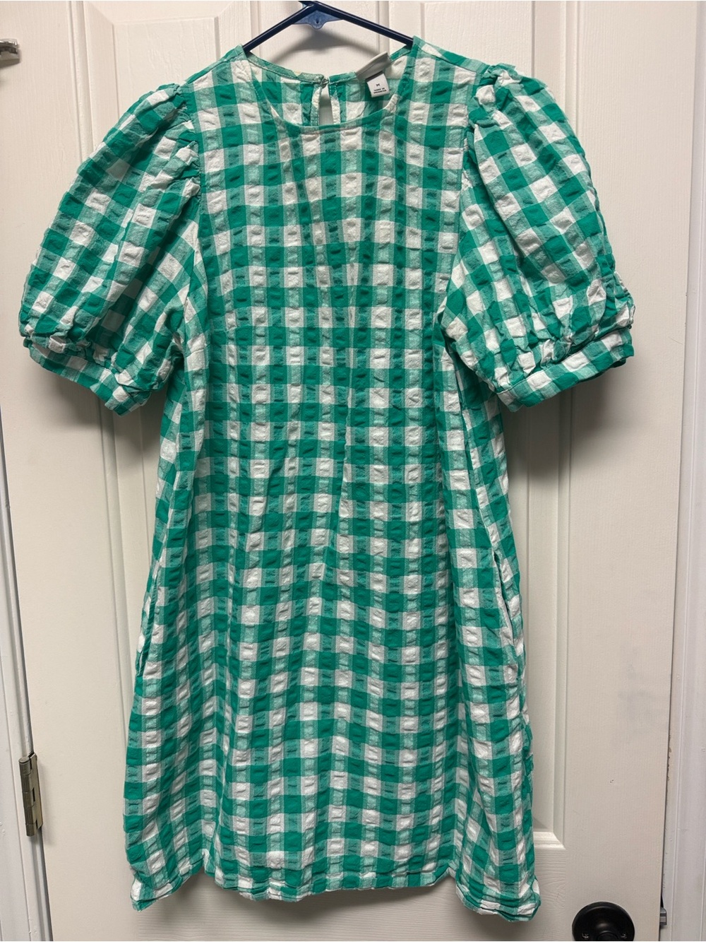 EUC New Day Gingham Green Puff Short Sleeve Dress size medium